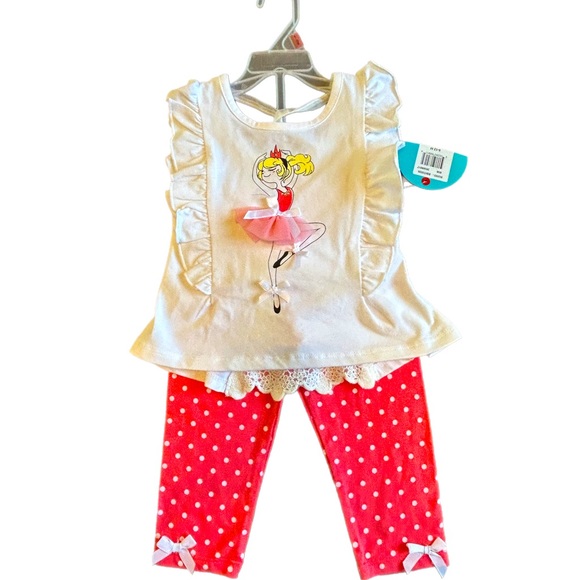 Other - 🌸 NWT Baby Girl Coral Lace Back Ballerina outfit . Polka dot pant set 9-12 mont